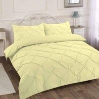Homes-Linen Luxury Alexandra Pintuck Pleated Duvet Cover Set in Lemon | Size: Double
