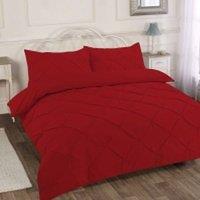 Homes-Linen Luxury Alexandra Pintuck Pleated Duvet Cover Set in Red | Size: Single