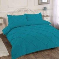 Homes-Linen Luxury Alexandra Pintuck Pleated Duvet Cover Set in Teal | Size: Double