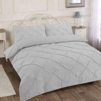 Homes-Linen Luxury Alexandra Pintuck Pleated Duvet Cover Set in Silver | Size: Super King