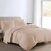 Homes-Linen Flannelette Plain Reversible Duvet Cover Set with Pillowcases in Beige | Size: Double