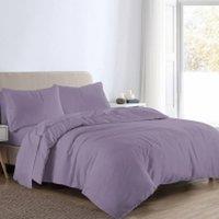 Homes-Linen Flannelette Plain Reversible Duvet Cover Set with Pillowcases in Lilac | Size: Double