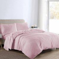 Homes-Linen Flannelette Plain Reversible Duvet Cover Set with Pillowcases in Pink | Size: Super King