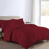Homes-Linen Flannelette Plain Reversible Duvet Cover Set with Pillowcases in Red | Size: Single
