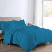 Homes-Linen Flannelette Plain Reversible Duvet Cover Set with Pillowcases in Teal | Size: King