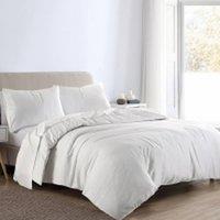 Homes-Linen Flannelette Plain Reversible Duvet Cover Set with Pillowcases in White | Size: Super King