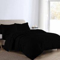 Homes-Linen Flannelette Plain Reversible Duvet Cover Set with Pillowcases in Black | Size: Double