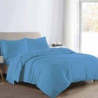 Homes-Linen Flannelette Plain Reversible Duvet Cover Set with Pillowcases in Blue | Size: Super King