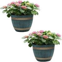 Gr8 Garden Set Of 2 Blue Rustic Style Plastic Half Barrel Cask Planters