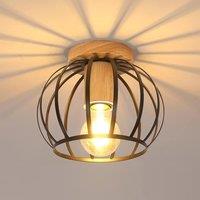 Goeco Vintage Ceiling Light, E27 Retro Chandelier Black with Wooden Base