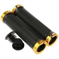 VOGREX GOLD DOUBLE LOCK ON LOCKING BICYCLE HANDLE BAR GRIPS in Black