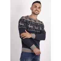 AARHON Men's Mens Nordic Stag Reindeer Festive Christmas Jumper in Navy | Size: Small
