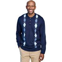 Tootal Men's Argyle Long Sleeve Knitted Collared Sweater, Classic Smart Casual in Navy | Size: Medium