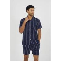 Brave Soul Men's Striped Revere Collar Shirt in Navy | Size: Small