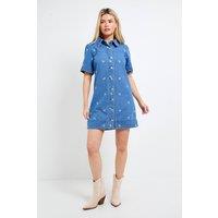 Dorothy Perkins Women's Bow Front Mini Denim Dress in Mid Wash | Size: 12