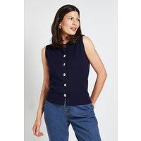 Wallis Women's Button Detail Knitted Vest Top in Navy | Size: Large