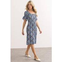 Klass. Women's Floral Print Pleated Dress in Blue | Size: 2XL
