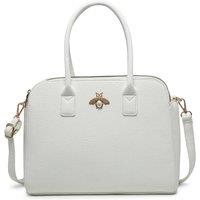 JFY Women's Bee Badge Triple Top Zipped Compartments Tote Bag in White