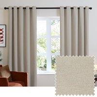 Furn Soft Chenille Blackout Eyelet Curtain Pair in Natural | Size: 117 cm width x 137 cm drop