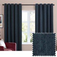 Furn Soft Chenille Blackout Eyelet Curtain Pair in Navy | Size: 117 cm width x 137 cm drop