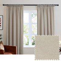 Furn Soft Chenille Blackout Pencil Pleat Curtain Pair in Natural | Size: 117 cm width x 137 cm drop
