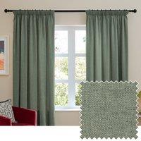 Furn Soft Chenille Blackout Pencil Pleat Curtain Pair in Green | Size: 117 cm width x 183 cm drop
