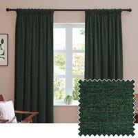 Furn Soft Chenille Blackout Pencil Pleat Curtain Pair in Bottle Green | Size: 168 cm width x 229 cm drop