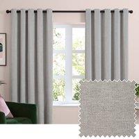 Furn Soft Chenille Blackout Eyelet Curtain Pair in Silver | Size: 229 cm width x 229 cm drop