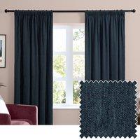Furn Soft Chenille Blackout Pencil Pleat Curtain Pair in Navy | Size: 229 cm width x 229 cm drop