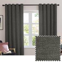 Furn Soft Chenille Blackout Eyelet Curtain Pair in Charcoal | Size: 117 cm width x 137 cm drop