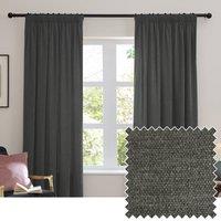 Furn Soft Chenille Blackout Pencil Pleat Curtain Pair in Charcoal | Size: 117 cm width x 137 cm drop