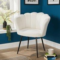 Home Source Boucle Fabric Scallop Shell Chair Wing Back Armchair Sofa Gold Legs in White