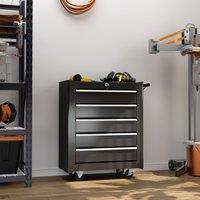 HOMCOM 5-Drawer Tool Chest Steel Lockable Tool Storage Cabinet w/ Wheels in Black