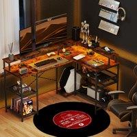HOMCOM L Shaped Gaming Desk w/ LED Lights & Power Outlets for Small Space in Brown
