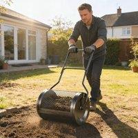 OUTSUNNY Compost Spreader, 20 Peat Moss Spreader in Black