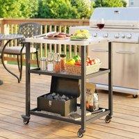 OUTSUNNY Outdoor Grill Cart, Pizza Oven Stand with Adjustable Shelf, Hooks in Black
