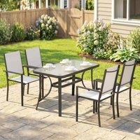 OUTSUNNY Garden Dining Set with Umbrella Hole, Stackable Chairs, Light Grey | Size: 120