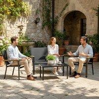 OUTSUNNY Outdoor Sofa with Tempered Glass Top 4 Seater Black