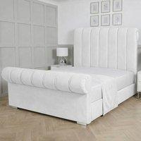 Living Comfort Bedz Orion Plush Velvet Upholstered Bed Slatted Base with 48Inch Headboard in White | Size: Small Double