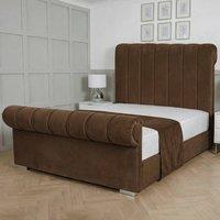 Living Comfort Bedz Orion Plush Velvet Upholstered Bed Slatted Base with 48Inch Headboard in Brown | Size: King
