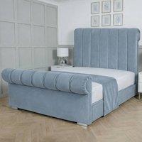 Living Comfort Bedz Orion Plush Velvet Upholstered Bed Slatted Base with 48Inch Headboard in Light Blue | Size: King