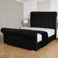 Living Comfort Bedz Orion Plush Velvet Upholstered Bed Slatted Base with 48Inch Headboard in Black | Size: King