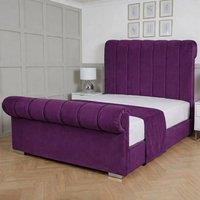 Living Comfort Bedz Orion Plush Velvet Upholstered Bed Slatted Base with 48Inch Headboard in Purple | Size: King