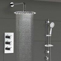 Nes Home Flora Chrome Round 3 Way Concealed Thermostatic Shower Mixer Set - Slider Rail, Shower Head, Handset & Bath Filler Spout in Silver