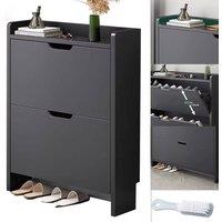 VOGREX 2 Drawer Shoe Rack Shoes Storage Cabinet Wooden Cupboard Organiser in Black