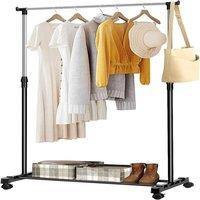VOGREX Heavy Duty Metal Single Rail Clothes Garment Hanging Rack in Black
