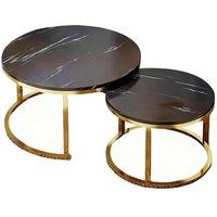 KORVIXA Black Nesting Coffee Tables Set of 2 Round Stacking Sofa Side Tables