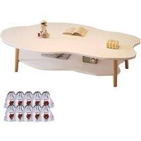 KORVIXA 2 Layer Coffee Table Cloud Tea Table Desk W/ Storage Shelf in White