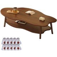 KORVIXA Brown 2 Layer Coffee Table Cloud Tea Table Modern Living Room Desk