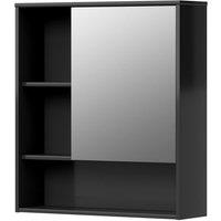 Levede Black Wooden Bathroom Wall Mounted Mirror Cabinet Storage Open Shelf